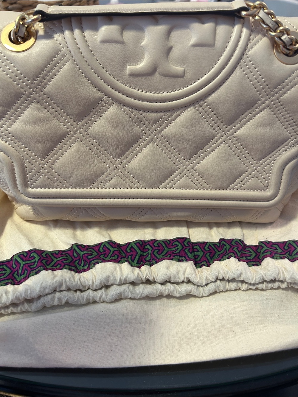 Tory Burch Leather Quilted Fleming in New Cream w/ authentic dust bag